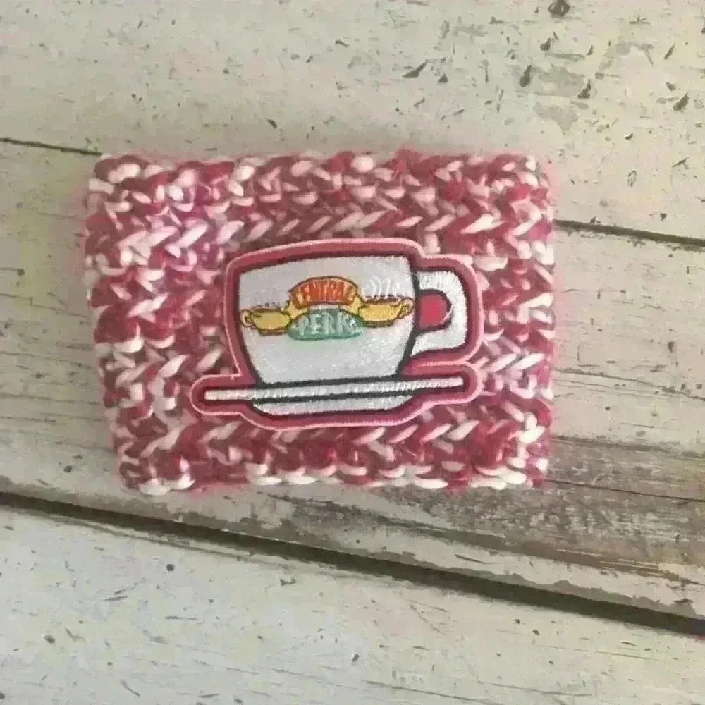 Handmade Coffee Cozy with a friends patch!